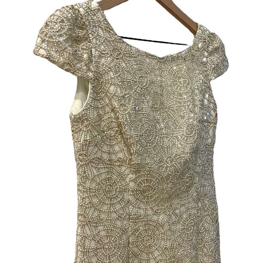 Nicole Miller‎ Ivory and Gold Sequin and Lace Cocktail Dress Size 2